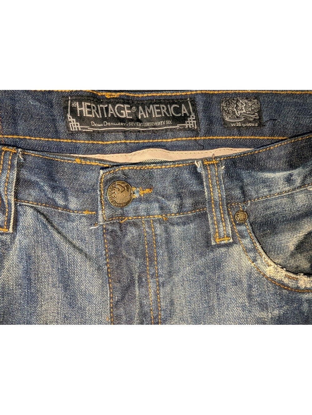 Denim Distillery Heritage America Jeans Shorts Camo Cargo Distressed 38 - Picture 2 of 5